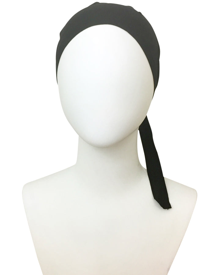 Hijab Black Tie Back Bonnet - Turlu Fabric