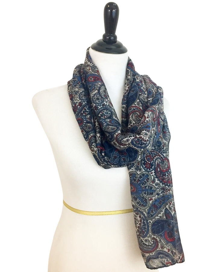 Shimmer Navy & Beige Paisley Patterned Scarf