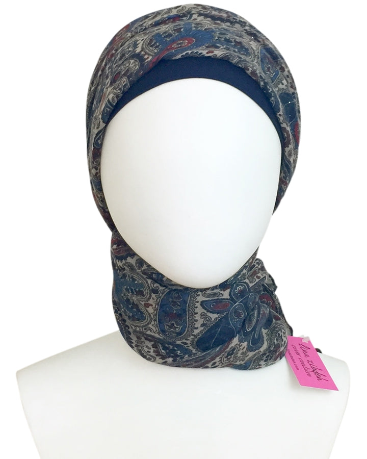 Shimmer Navy & Beige Paisley Patterned Scarf