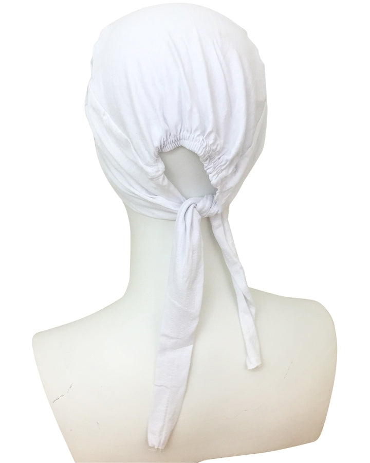 Hijab White Tie Back Bonnet - Turlu Fabric