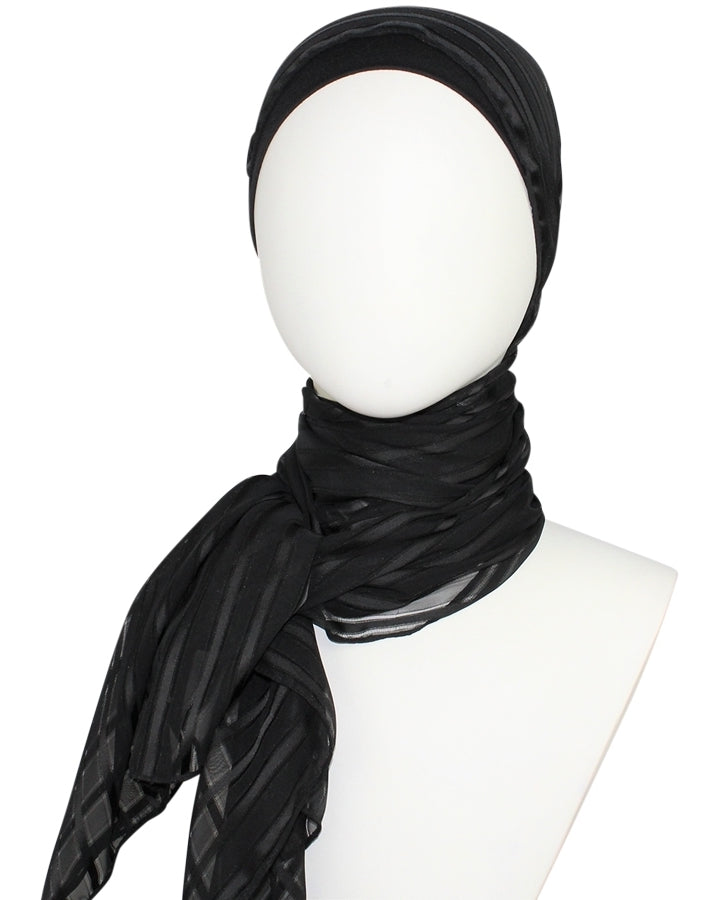 Black Chiffon with Satin Stripes Hijab