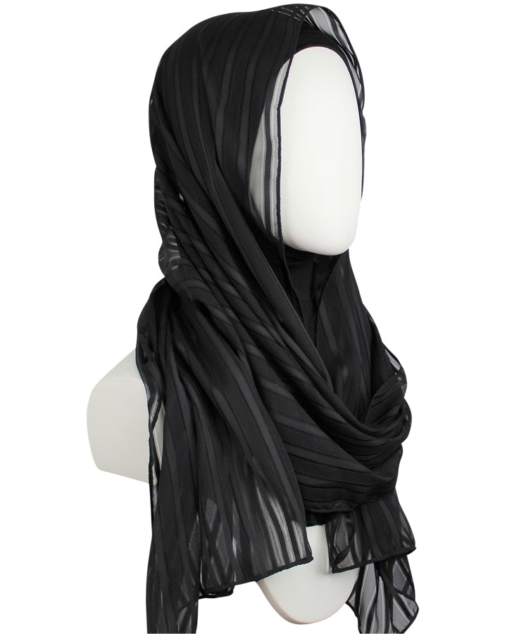 Black Chiffon with Satin Stripes Hijab