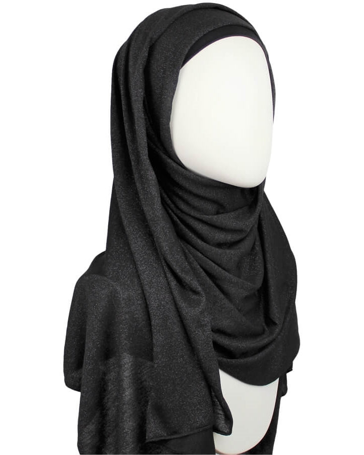 Shimmer Black Jersey Hijab with Pink Undertone