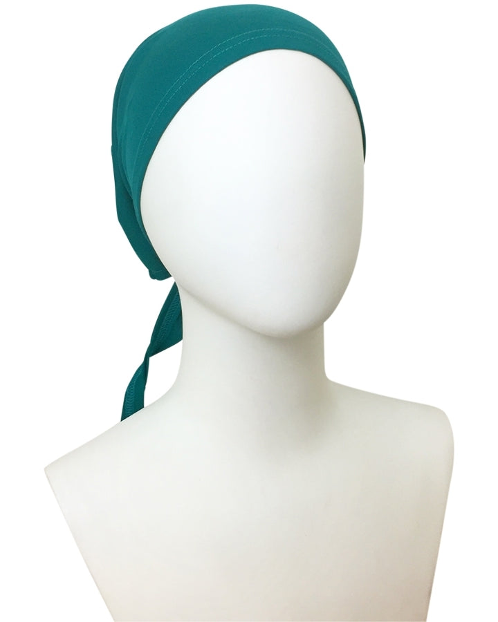 Hijab Green Teal Tie Back Bonnet - Turlu Fabric