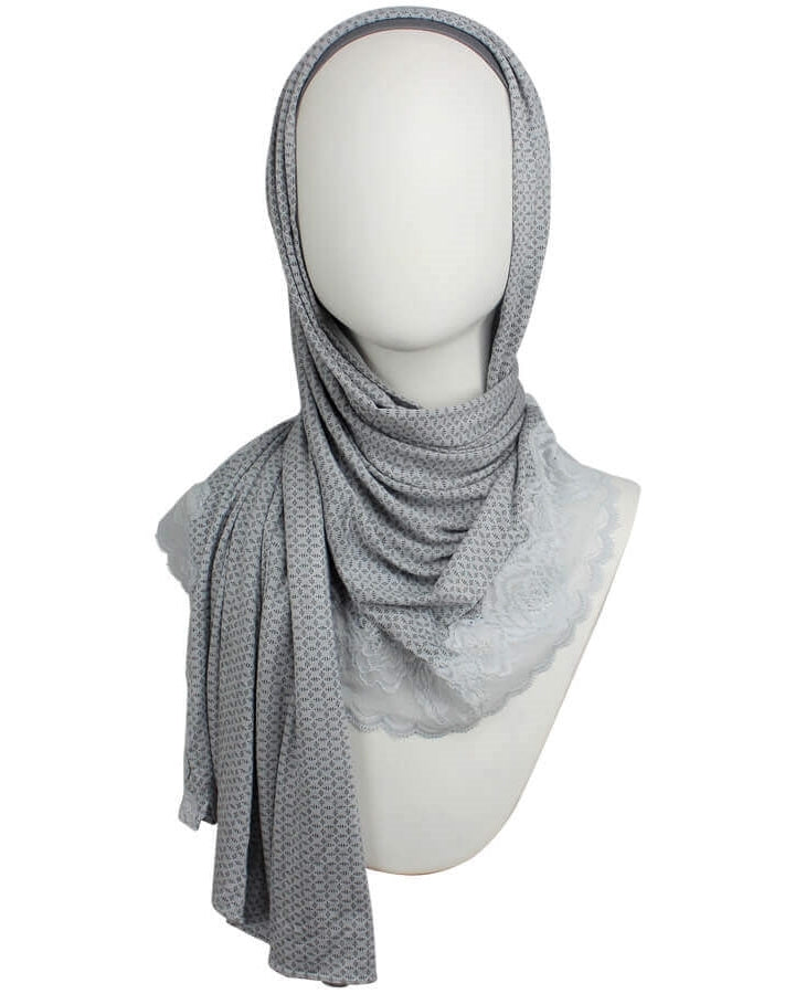 Kuwaiti Blue-Grey Hijab Lace border