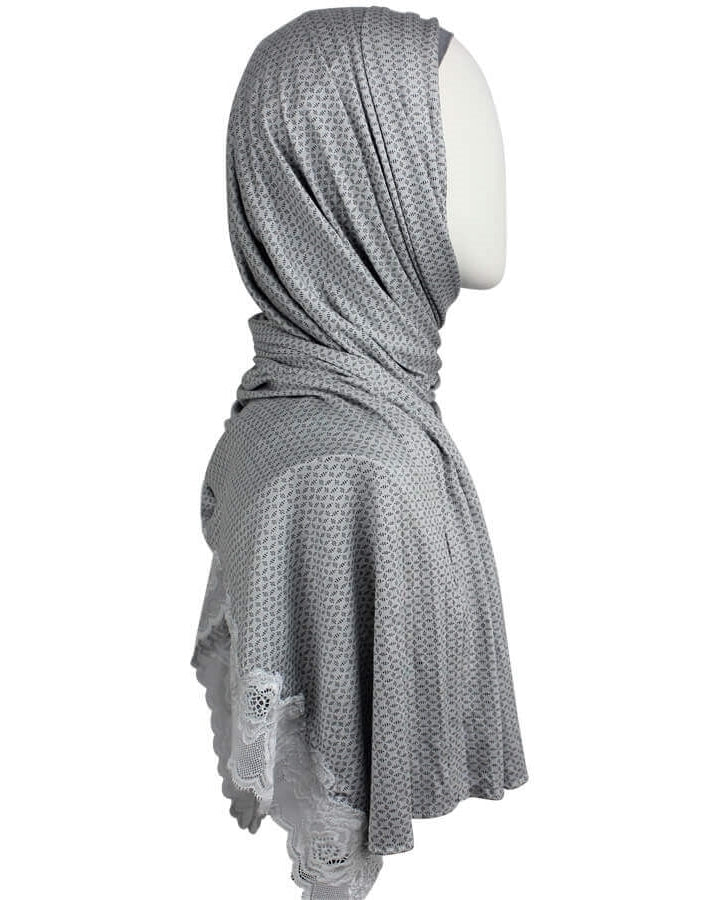 Kuwaiti Blue-Grey Hijab Lace border