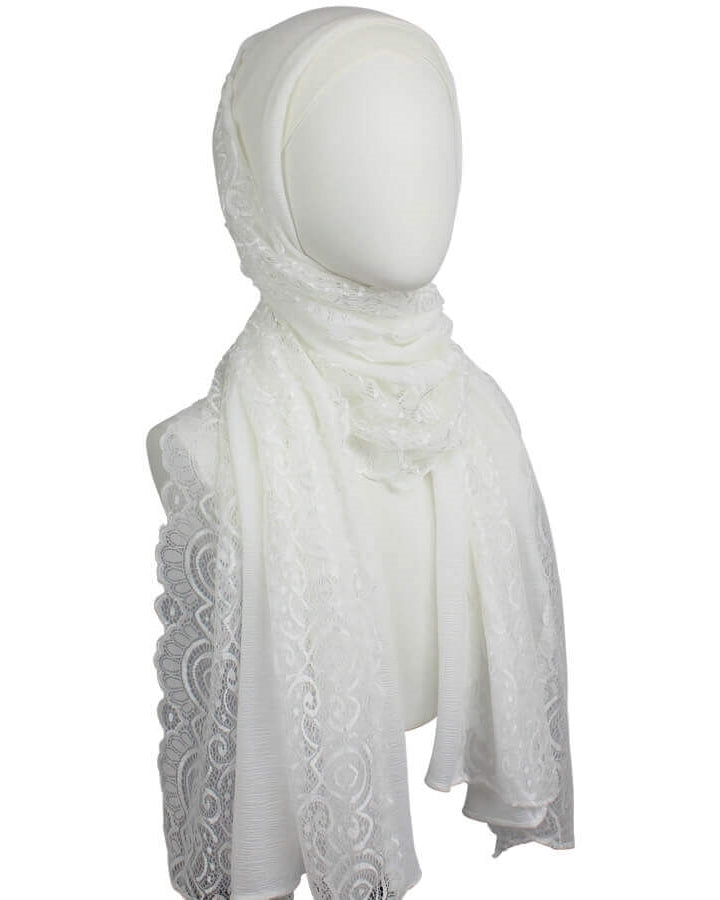 Elegance in Lace  Kuwaiti Hijab - Cream