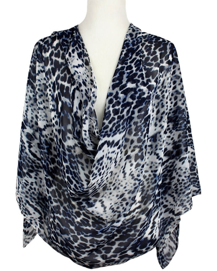 Navy Grey Leopard Print Chiffon Hijab