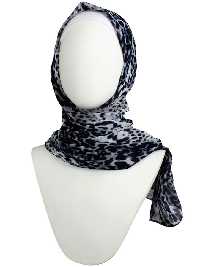 Navy Grey Leopard Print Chiffon Hijab