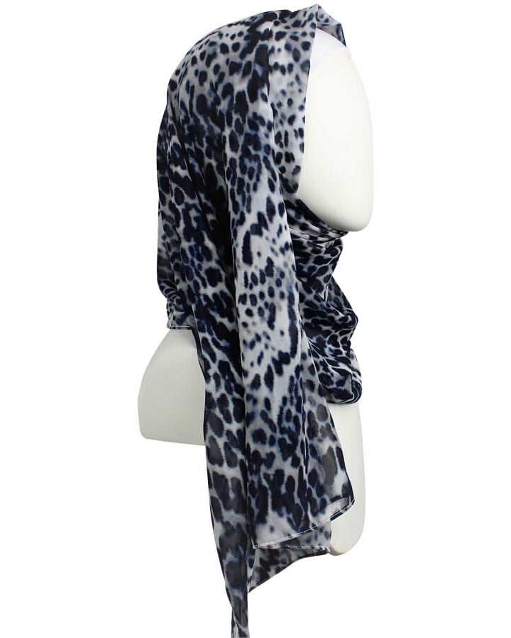 Navy Grey Leopard Print Chiffon Hijab