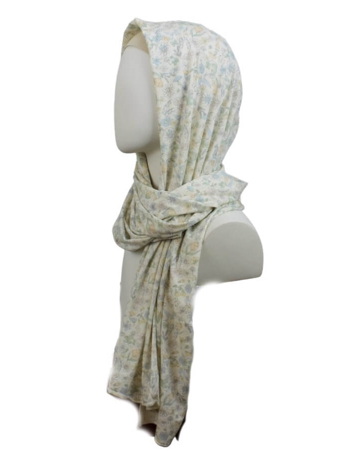 A Floral Meadow Patterned Jersey Hijab - couple of inches wider