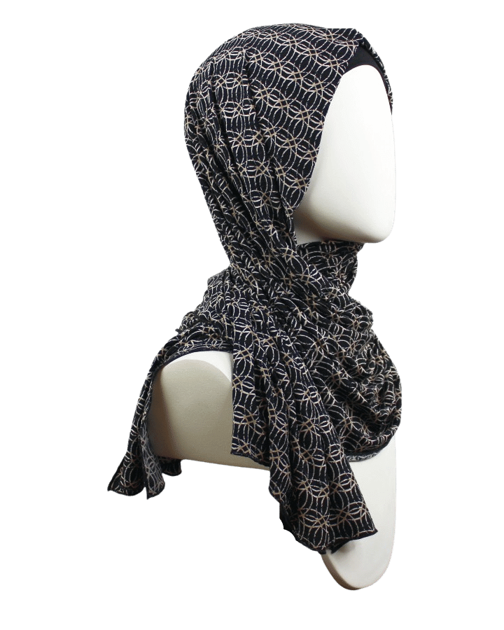 Classy Black Beige Smooth  Patterned Jersey Hijab  - Soft & Cool "Zibde Feel"