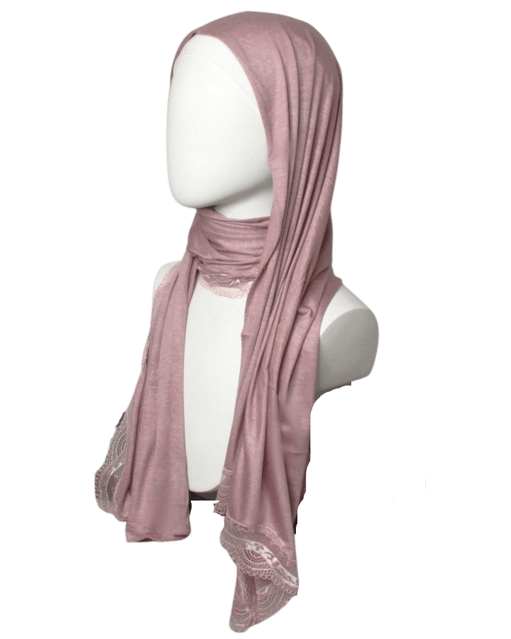 Kuwaiti Mauve Pink Neutral Hijab Lace border - NEW
