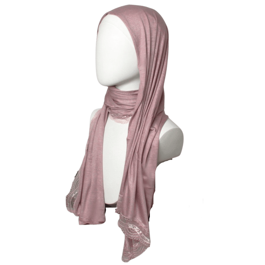 Kuwaiti Mauve Pink Neutral Hijab Lace border - NEW