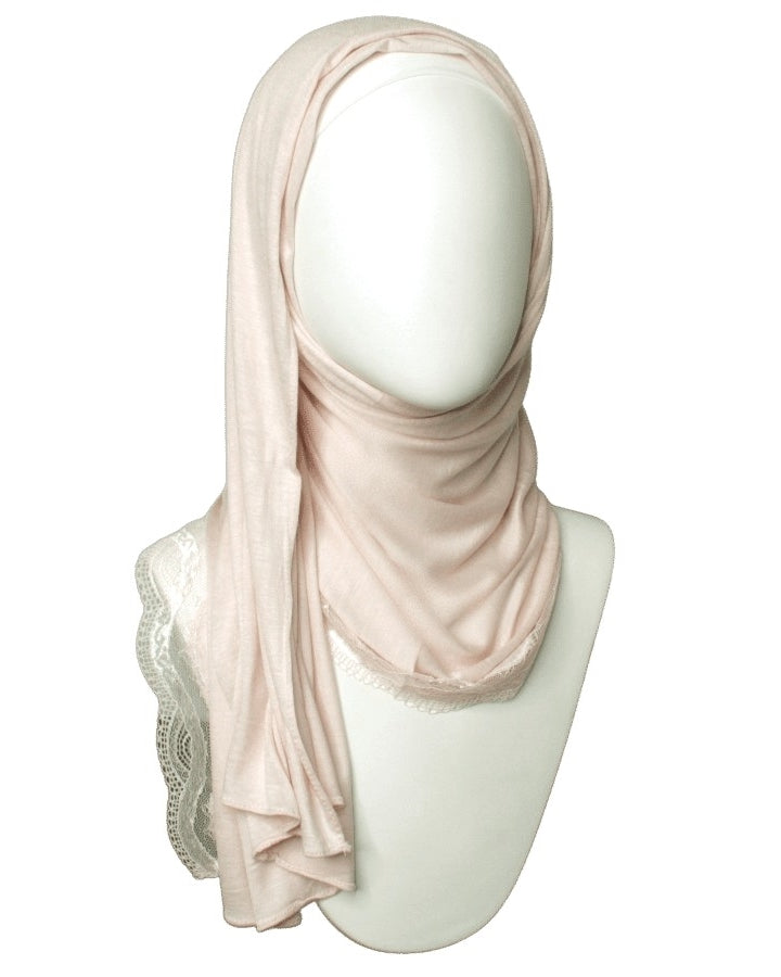 Kuwaiti Pale Blush Neutral Hijab Lace border - NEW -