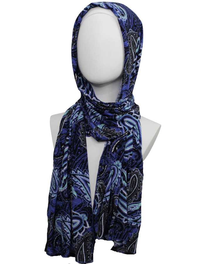 Royal Blue Paisley Print Smooth Patterned Jersey Hijab  - Soft & Cool "Zibde Feel"