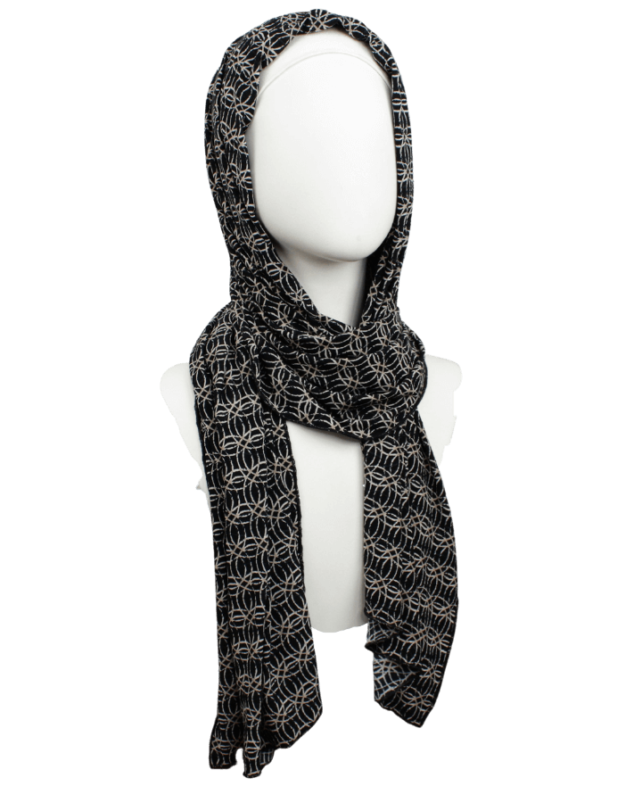 Classy Black Beige Smooth  Patterned Jersey Hijab  - Soft & Cool "Zibde Feel"