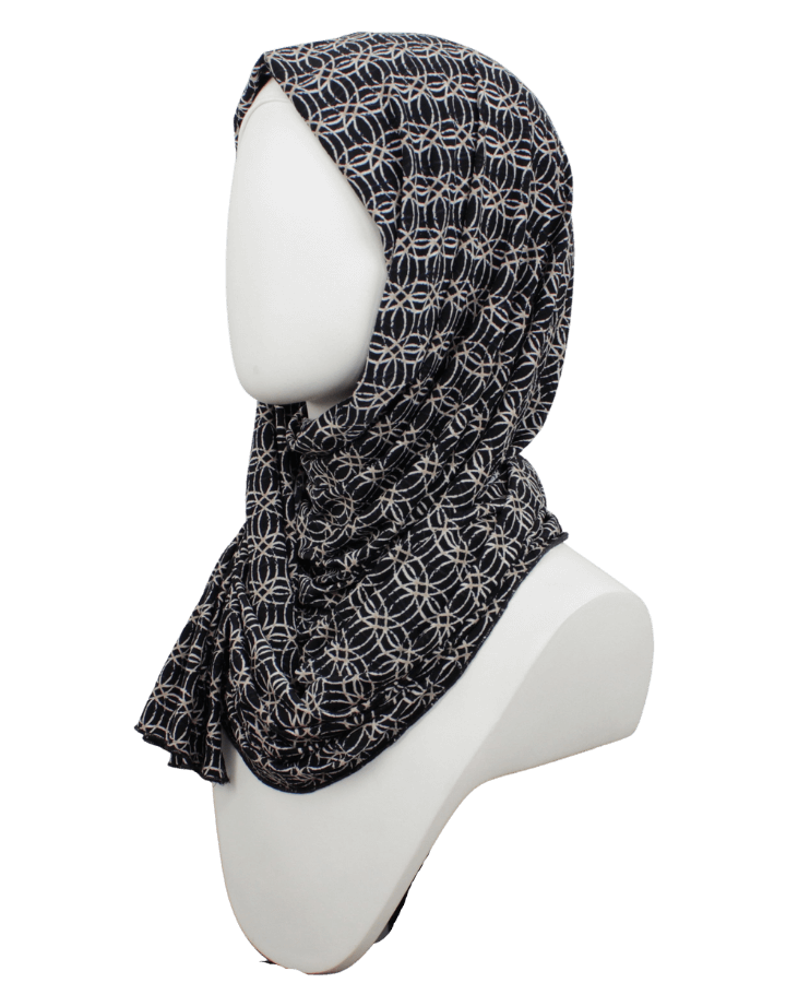 Classy Black Beige Smooth  Patterned Jersey Hijab  - Soft & Cool "Zibde Feel"