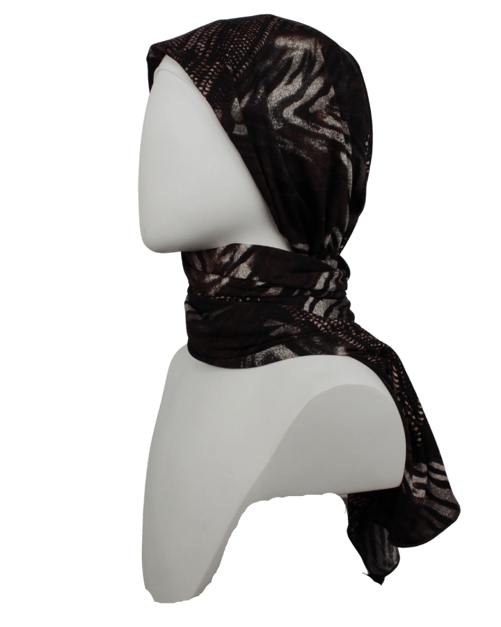 Elegance in Chocolote Brown Patterned Jersey Hijab!