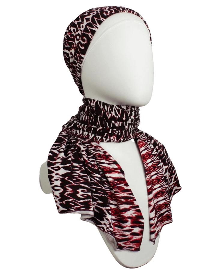 Elegance in Maroon  Patterned Jersey Hijab!