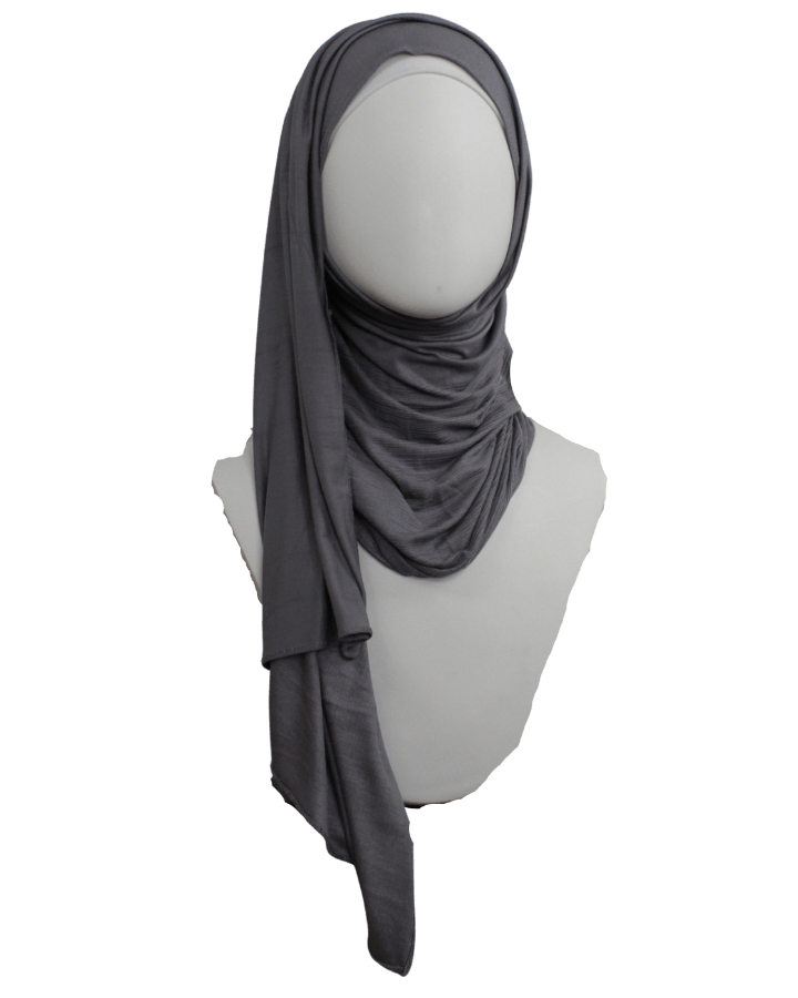 Double Bordered All in One Kuwaiti Hijab - Grey - NEW