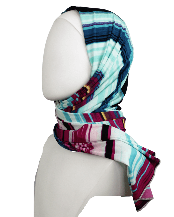 A Burst of Joyful Stripes Smooth  Patterned Jersey Hijab  - Soft & Cool "Zibde Feel"
