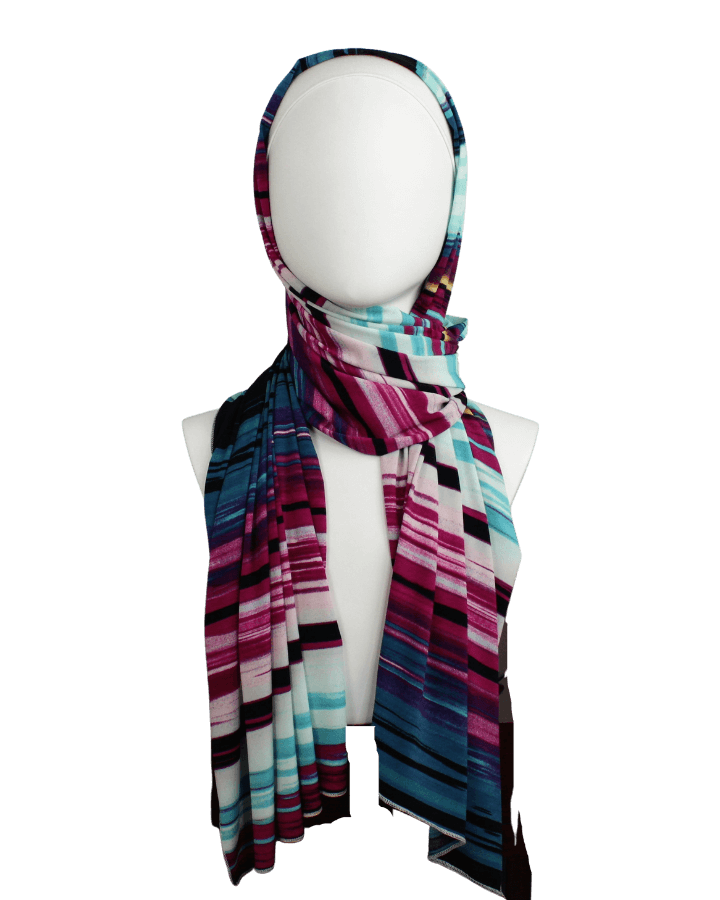 A Burst of Joyful Stripes Smooth  Patterned Jersey Hijab  - Soft & Cool "Zibde Feel"
