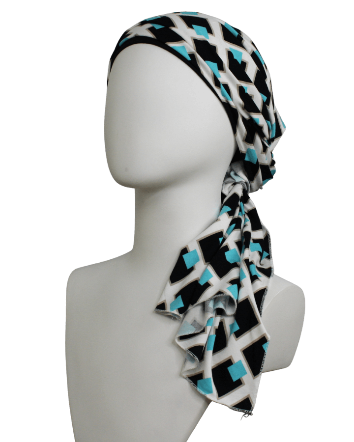 Geo Abstract in Blue Black Patterned Jersey Hijab