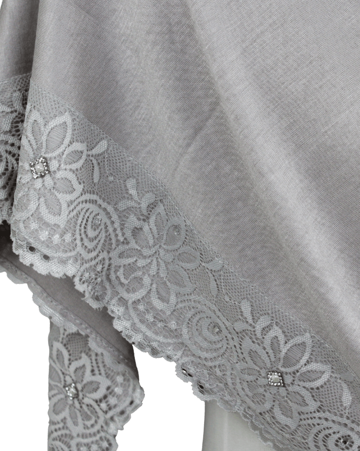 Embellished Lace Bordered Kuwaiti Hijab - Grey-ish Neutral Hijab - NEW