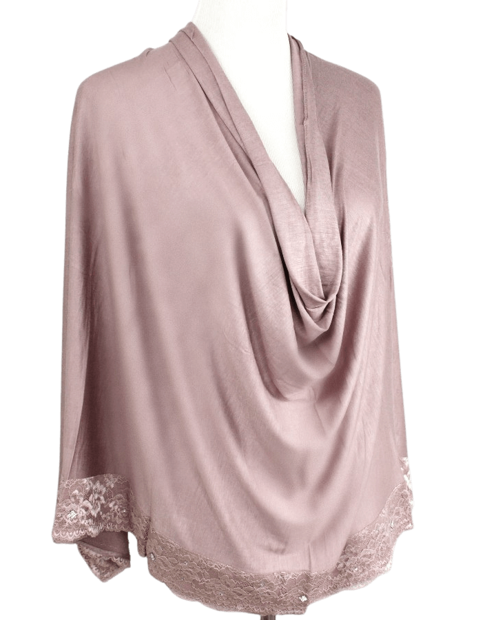 Embellished Lace Bordered Kuwaiti Hijab - Mauv-ish Neutral Hijab - NEW