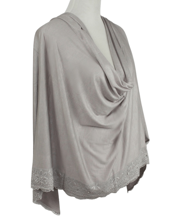 Embellished Lace Bordered Kuwaiti Hijab - Grey-ish Neutral Hijab - NEW