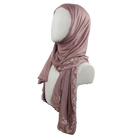 Embellished Lace Bordered Kuwaiti Hijab - Mauv-ish Neutral Hijab - NEW