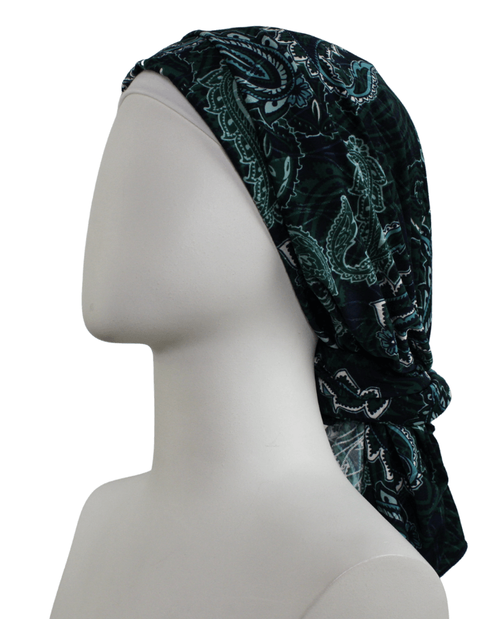 Green Navy Paisley Smooth Patterned Jersey Hijab  - Soft & Cool "Zibde Feel" - NEW