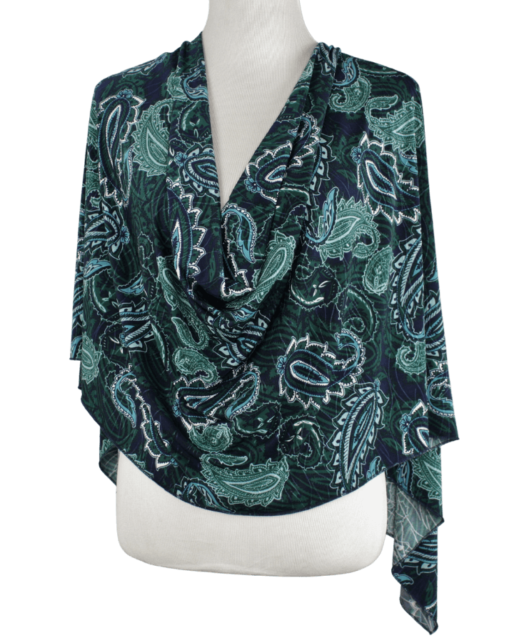 Green Navy Paisley Smooth Patterned Jersey Hijab  - Soft & Cool "Zibde Feel" - NEW