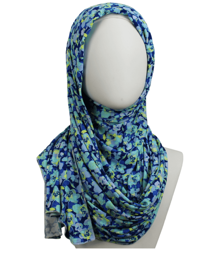 Aqua Time! Floral Patterned Jersey Hijab