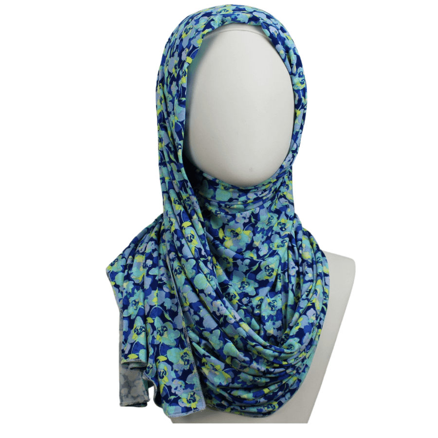 Aqua Time! Floral Patterned Jersey Hijab
