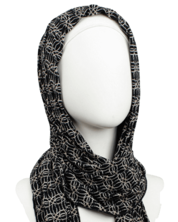 Classy Black Beige Smooth  Patterned Jersey Hijab  - Soft & Cool "Zibde Feel"