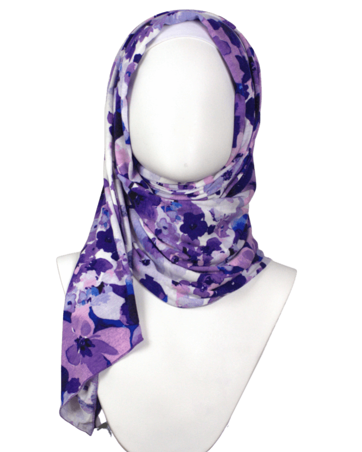 A Breath of Lilac Blossom Patterned Jersey Hijab  - NEW