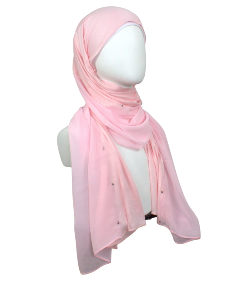 Kuwaiti Double Border Chiffon & Jersey Pink - NEW