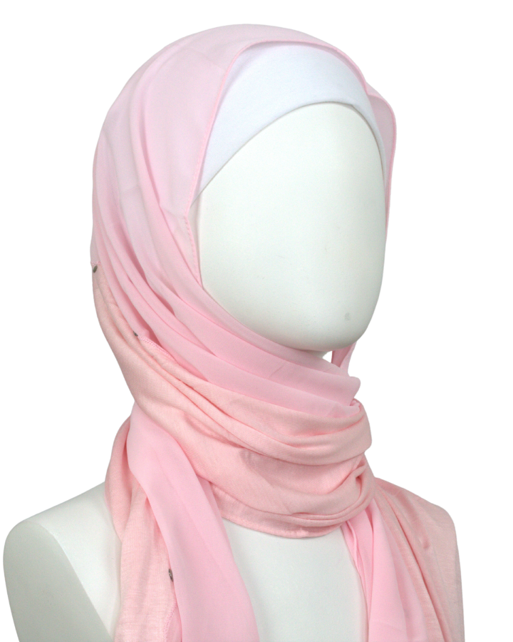 Kuwaiti Double Border Chiffon & Jersey Pink - NEW