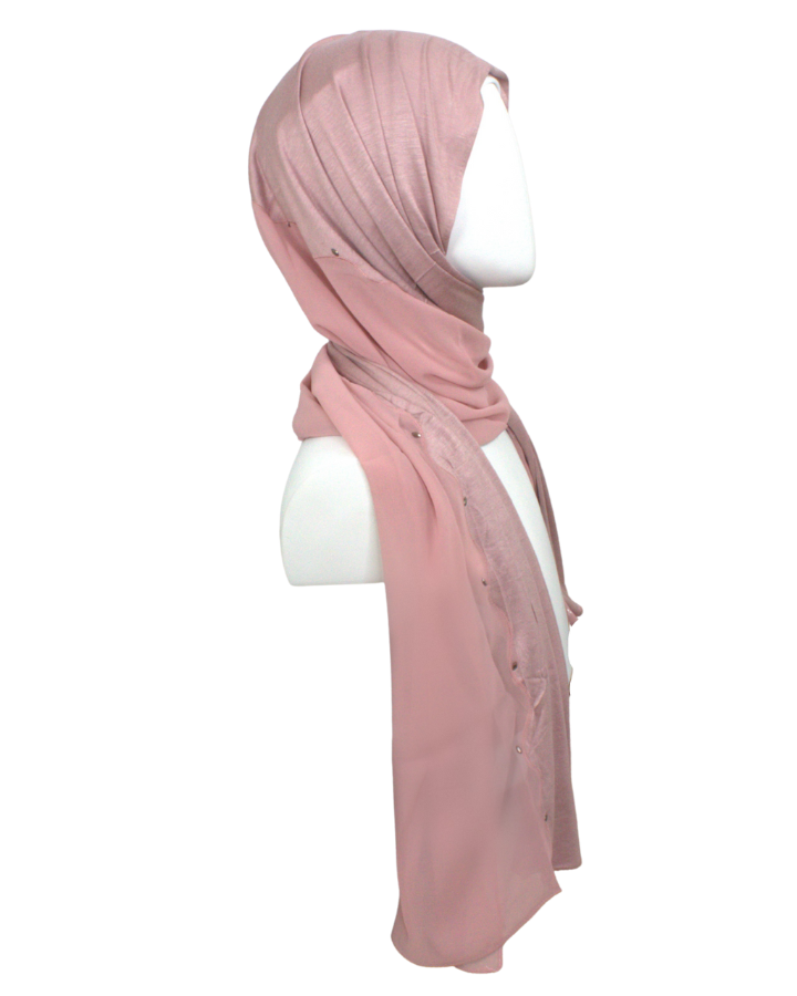 Kuwaiti Double Border Chiffon & Jersey Neutral Mauve - NEW