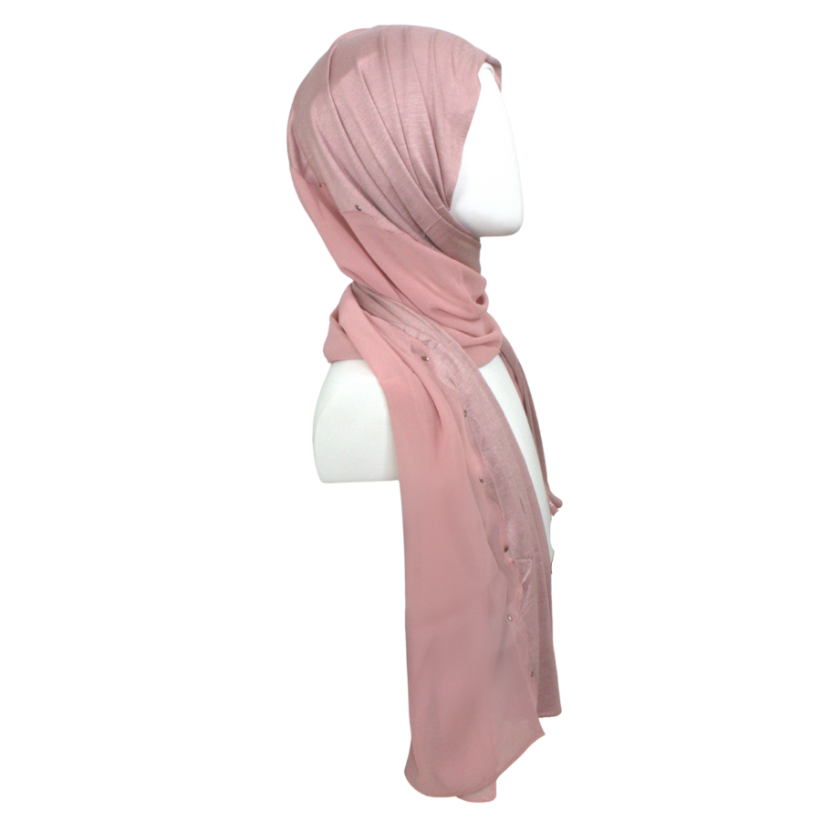 Kuwaiti Double Border Chiffon & Jersey Neutral Mauve - NEW