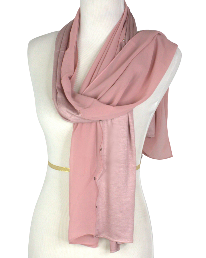 Kuwaiti Double Border Chiffon & Jersey Neutral Mauve - NEW