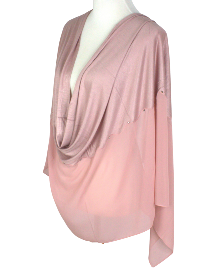 Kuwaiti Double Border Chiffon & Jersey Neutral Mauve - NEW