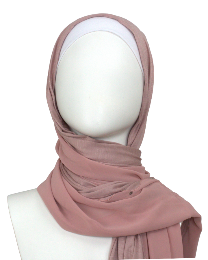 Kuwaiti Double Border Chiffon & Jersey Neutral Mauve - NEW