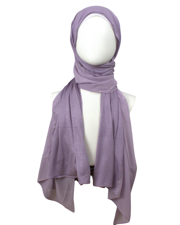 Kuwaiti Double Border Chiffon & Jersey Baby Purple - NEW