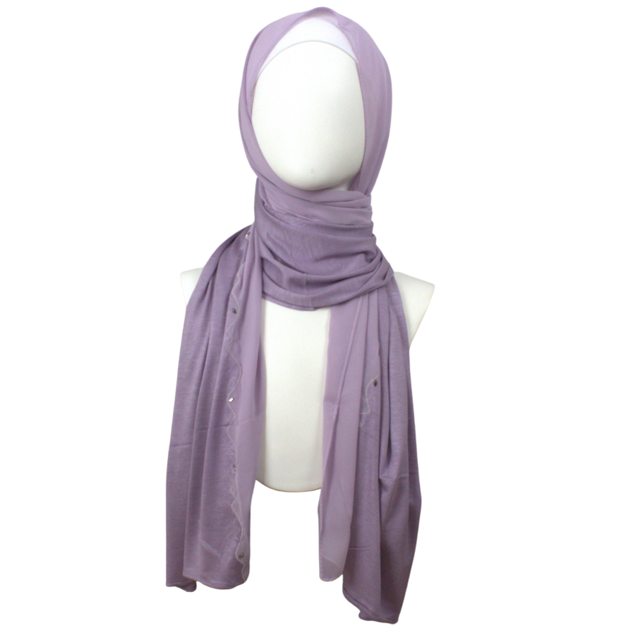 Kuwaiti Double Border Chiffon & Jersey Baby Purple - NEW