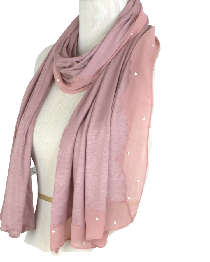 Kuwaiti Jersey Bordered Chiffon - Neutral Mauve - NEW