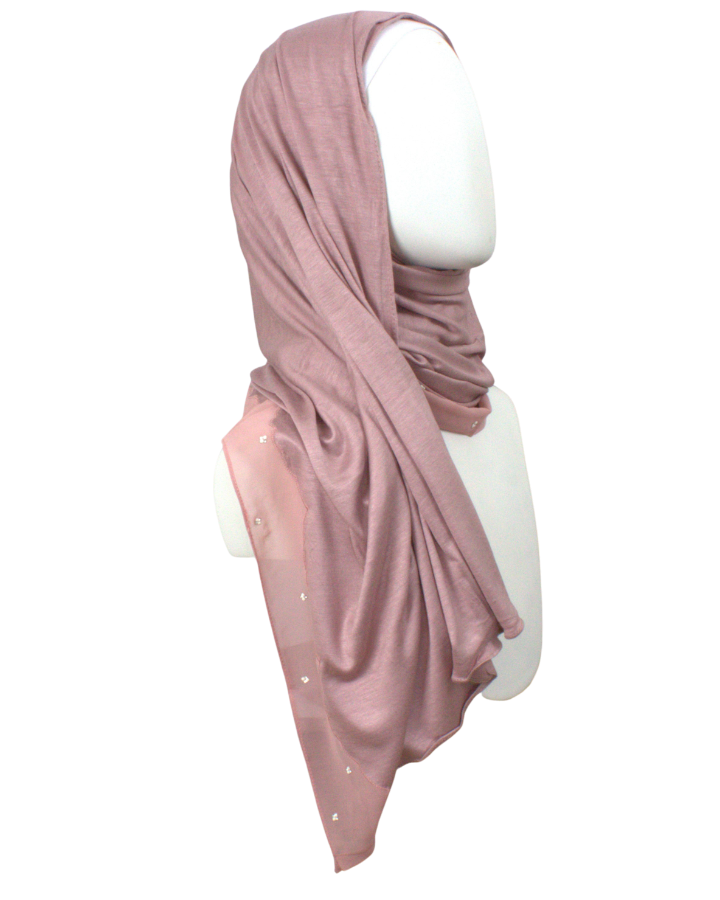 Kuwaiti Jersey Bordered Chiffon - Neutral Mauve - NEW