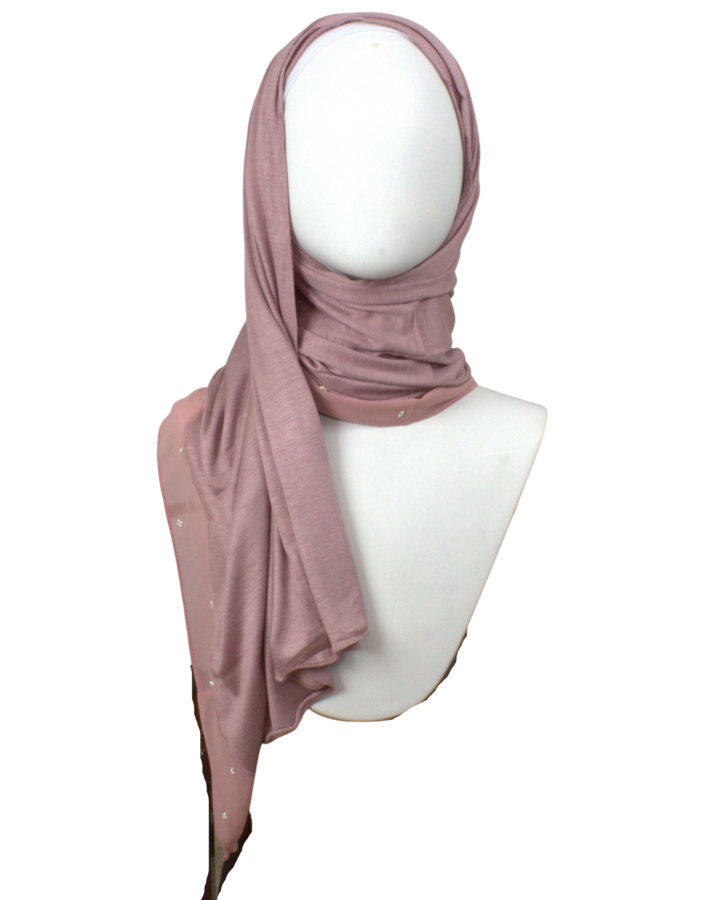 Kuwaiti Jersey Bordered Chiffon - Neutral Mauve - NEW